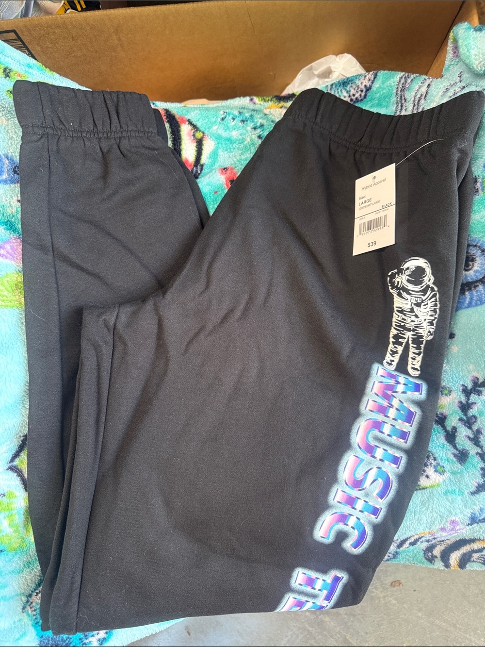 MTV Black Joggers with Neon 'MUSIC' Side Print and Astronaut